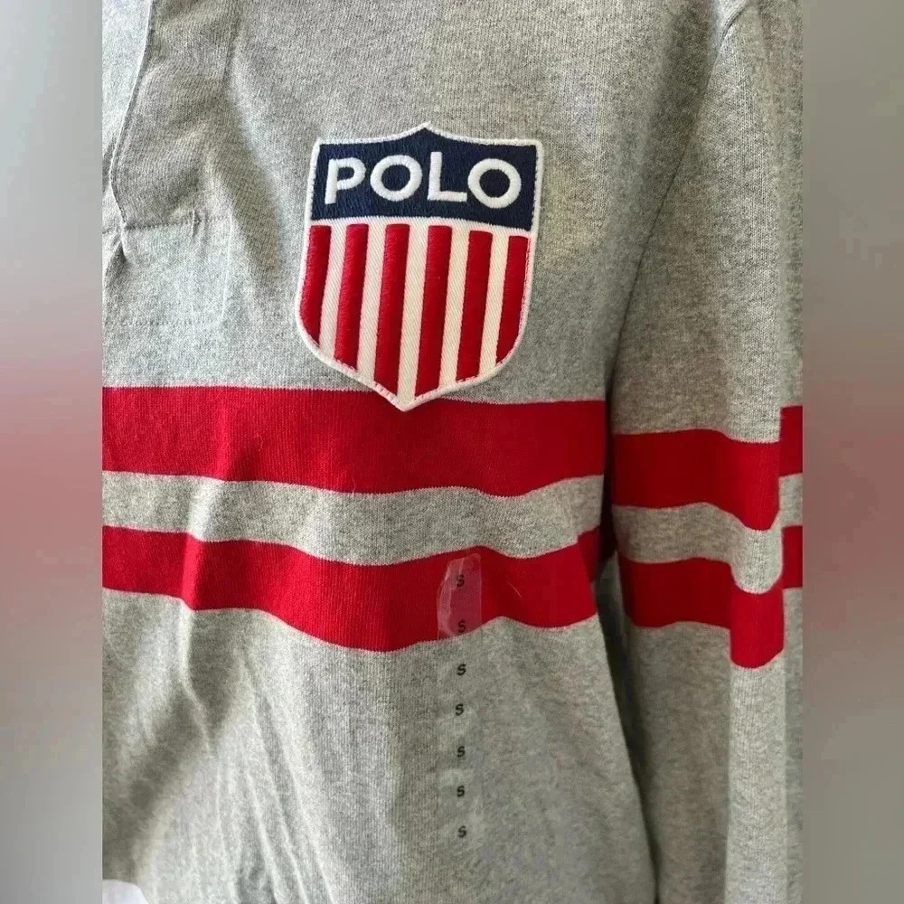 Polo Ralph Lauren Men's Grey Heather Crest Logo Classic Fit Rugby Long Sleeve S - Picture 4 of 10